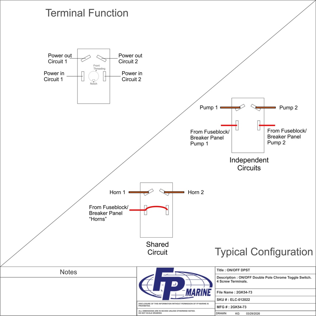 ON/OFF Double Pole Chrome Toggle Switch. Carling Part # 2GK54-73