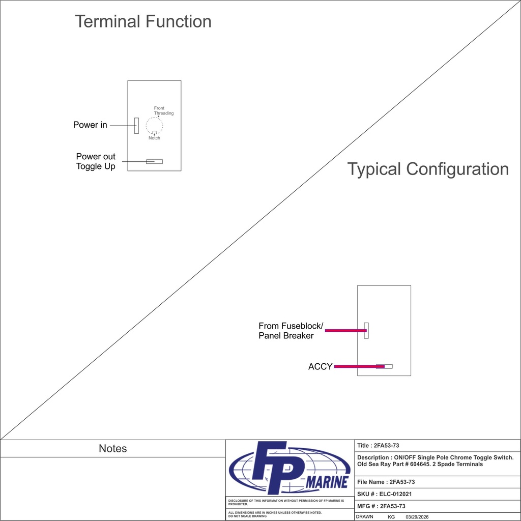 ON/OFF Single Pole Chrome Toggle Switch w/Tabs. Carling Part # 2FA53-73/Tabs