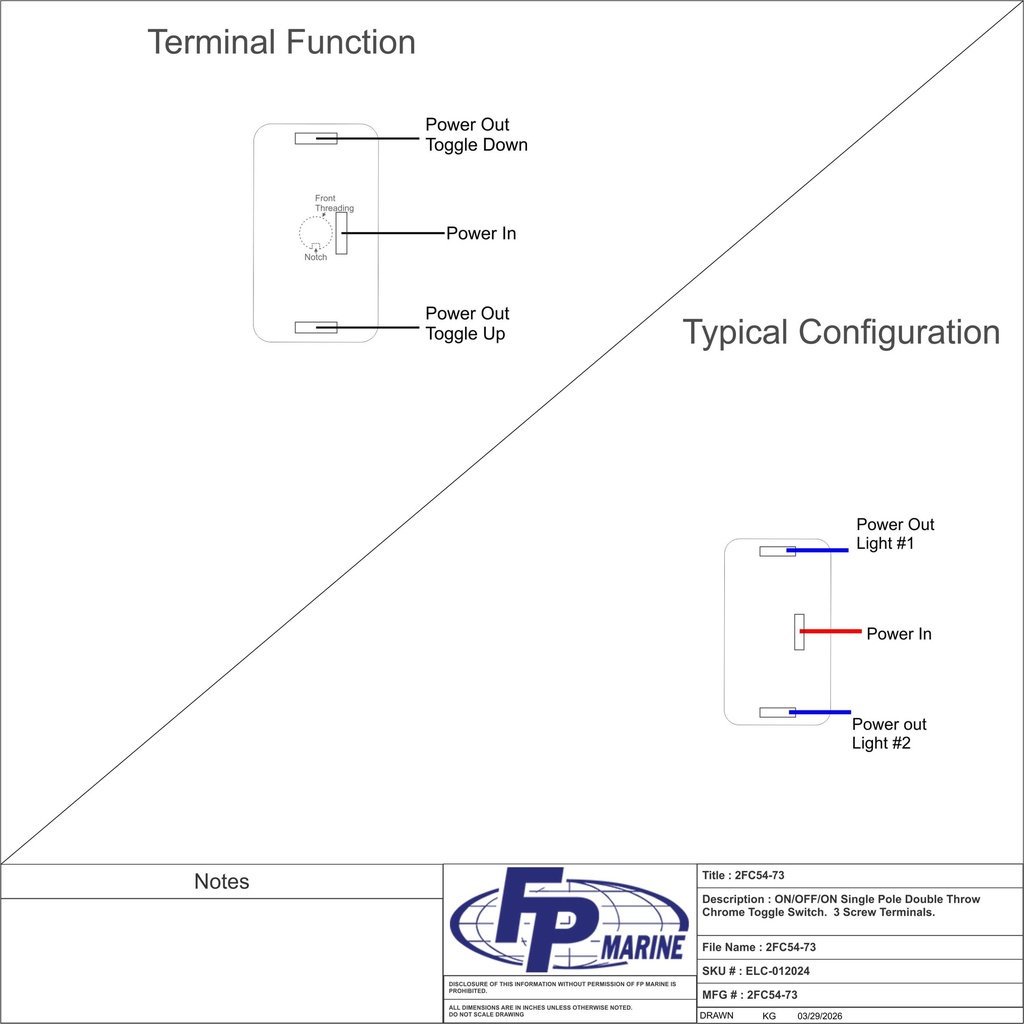 ON/OFF/ON Single Pole Chrome Toggle Switch w/Screw Terminals. Carling Part # 2FC54-73