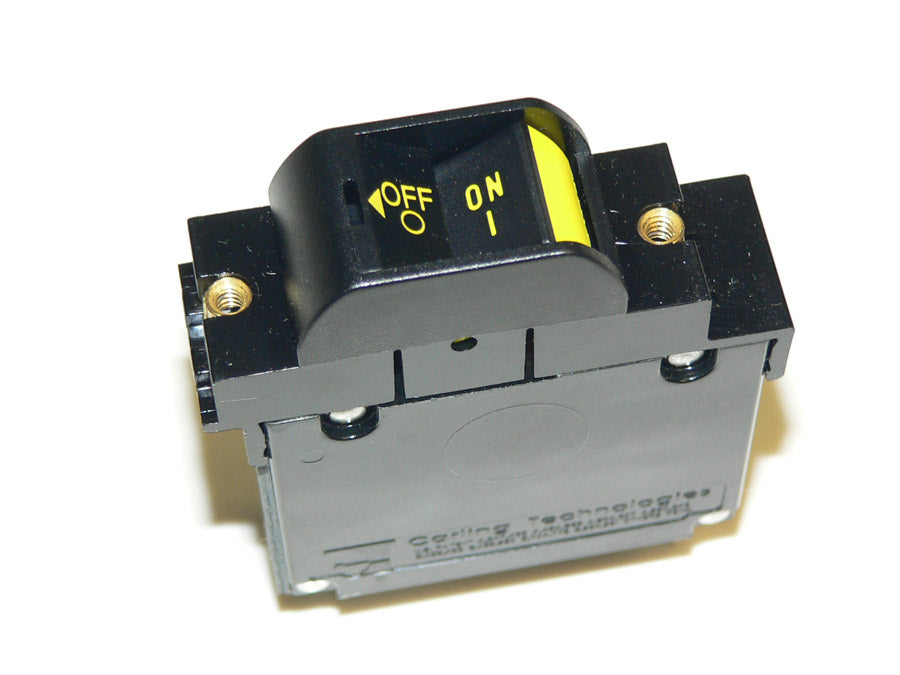 CO1 Carling Rocker Circuit Breaker, YELLOW text & symbols, IGN Protected Heavy Duty, 30 amp, 1/4-20 studs