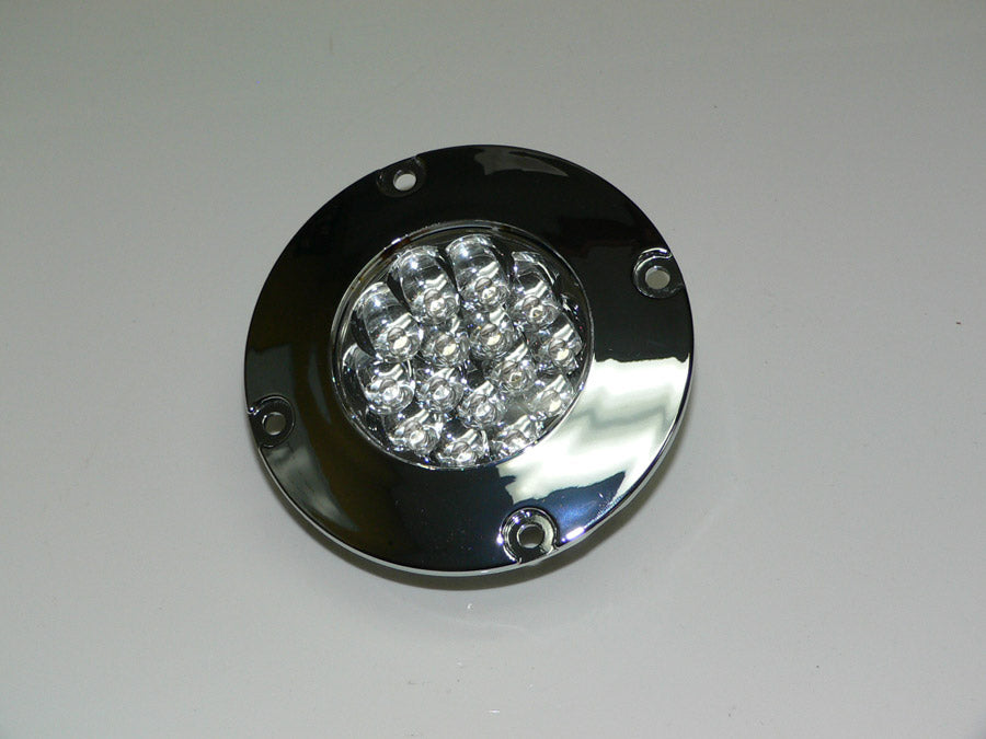 Barnegat Flush Mount Light, Chrome housing, Clear lens, White AND Red LED's. QL-CL-CH-LED-WR