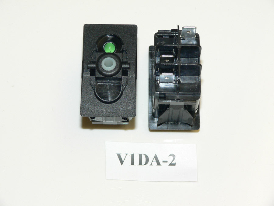 V1DA-2 Carling ON/OFF single pole V-series rocker switch w/12V Green LED lamp