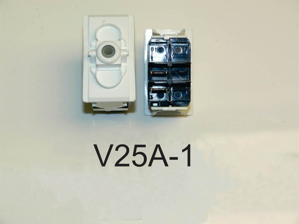 V25A-1 Carling (ON)/OFF Momentary single pole V series rocker switch white body no lamp