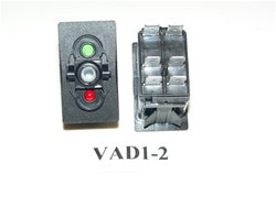 VAD1-2 Carling ON/OFF double pole rocker switch w/red and green lamps.