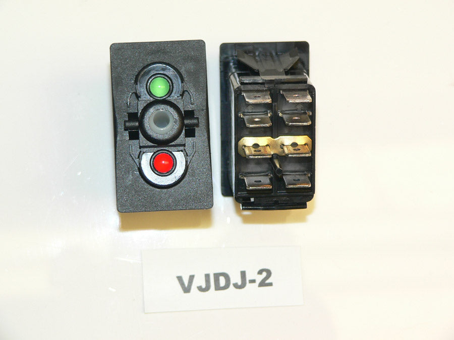 VJDJ-2 Carling ON/OFF/ON rocker switch, red and green LED lamps.  w/jumper