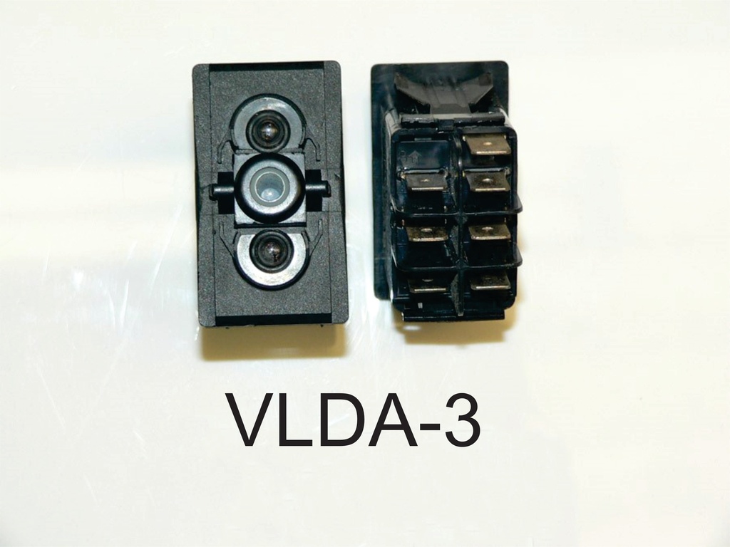 VLDA-3 Carling (ON)/OFF/(ON) double pole momentary rocker switch,  clear lamps in position #1 & 2