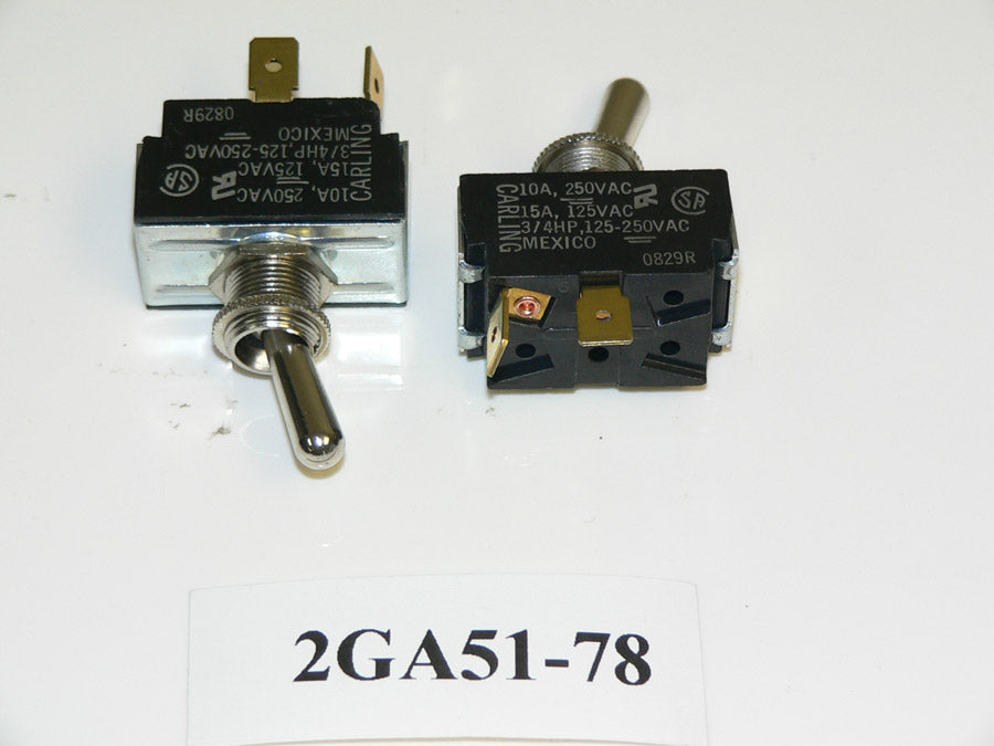 ON/OFF Carling Single Pole Chrome Toggle Switch.  2GA51-78 Spade Terminals.