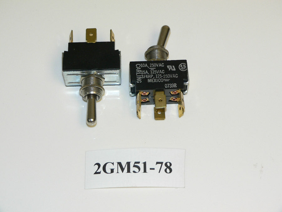 ON/OFF/ON Double Pole Chrome Toggle Switch. Old Sea Ray Part # 647412. Carling Part # 2GM51-78. 6 Spade Terminals.