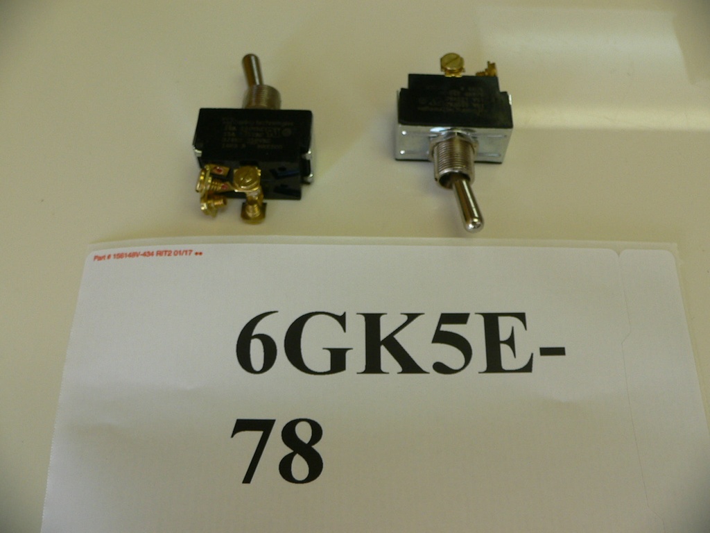 (ON)/OFF Momentary Double Pole Chrome Toggle Switch. Emergency Start, Battery Parallel. Carling Part # 6GK5E-78. 4 Screw Terminals.