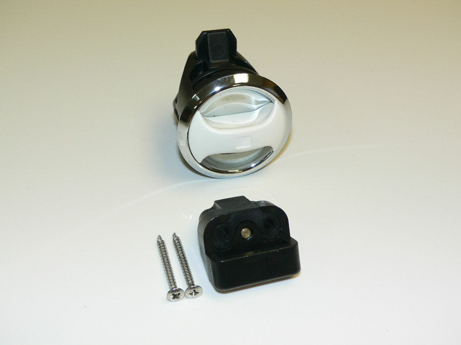 Push to close latch, Novibra, chrome cup white handle. Type 1 for drawers