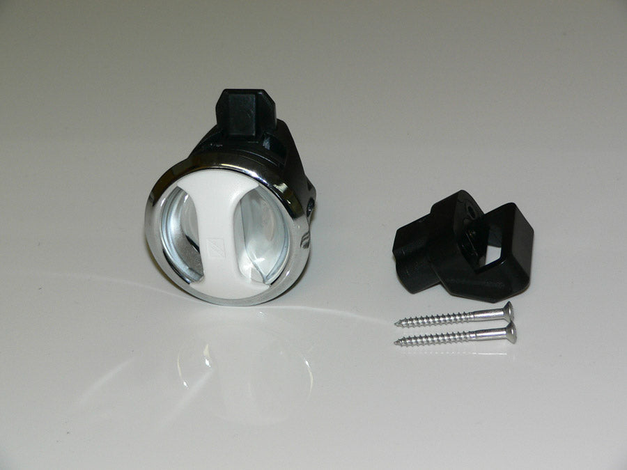 Push to close latch, Novibra, chrome cup white handle - Type 2, Door Style