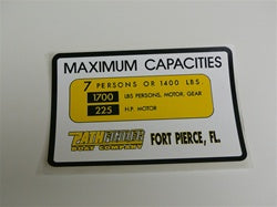 Capacity Plate for Pathfinder Boat 7 Persons/1400lbs, 1700lbs total, 225HP