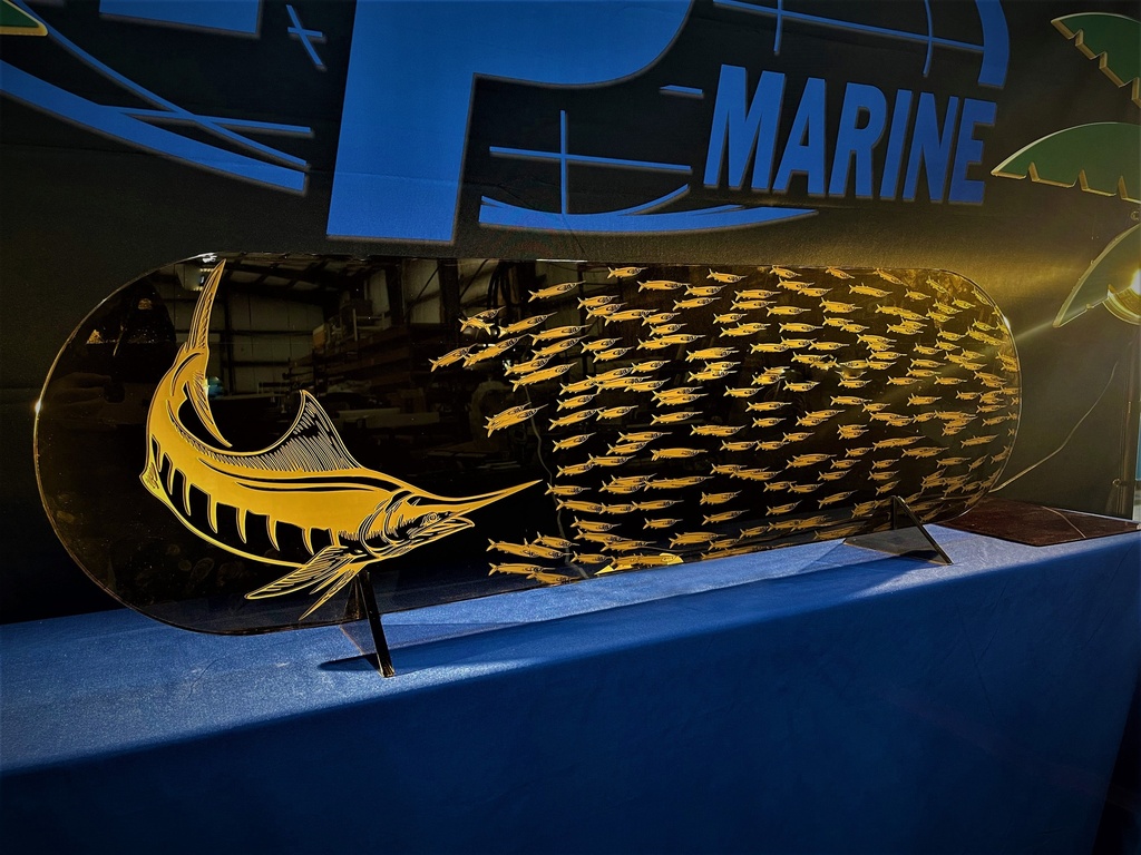 Engraved "Smoke" Acrylic Display: Marlin & Ballyhoo - LARGE