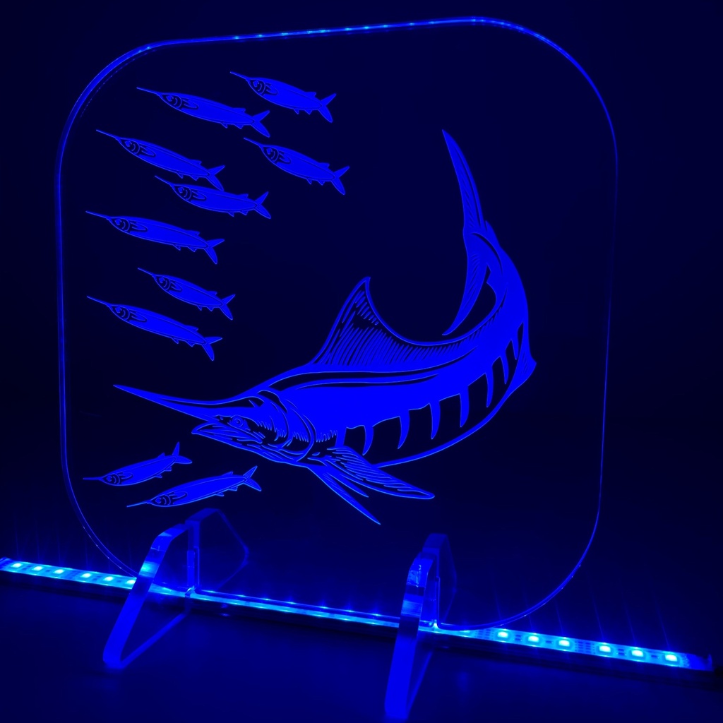 Engraved Clear Acrylic Display: Marlin & Ballyhoo - SMALL