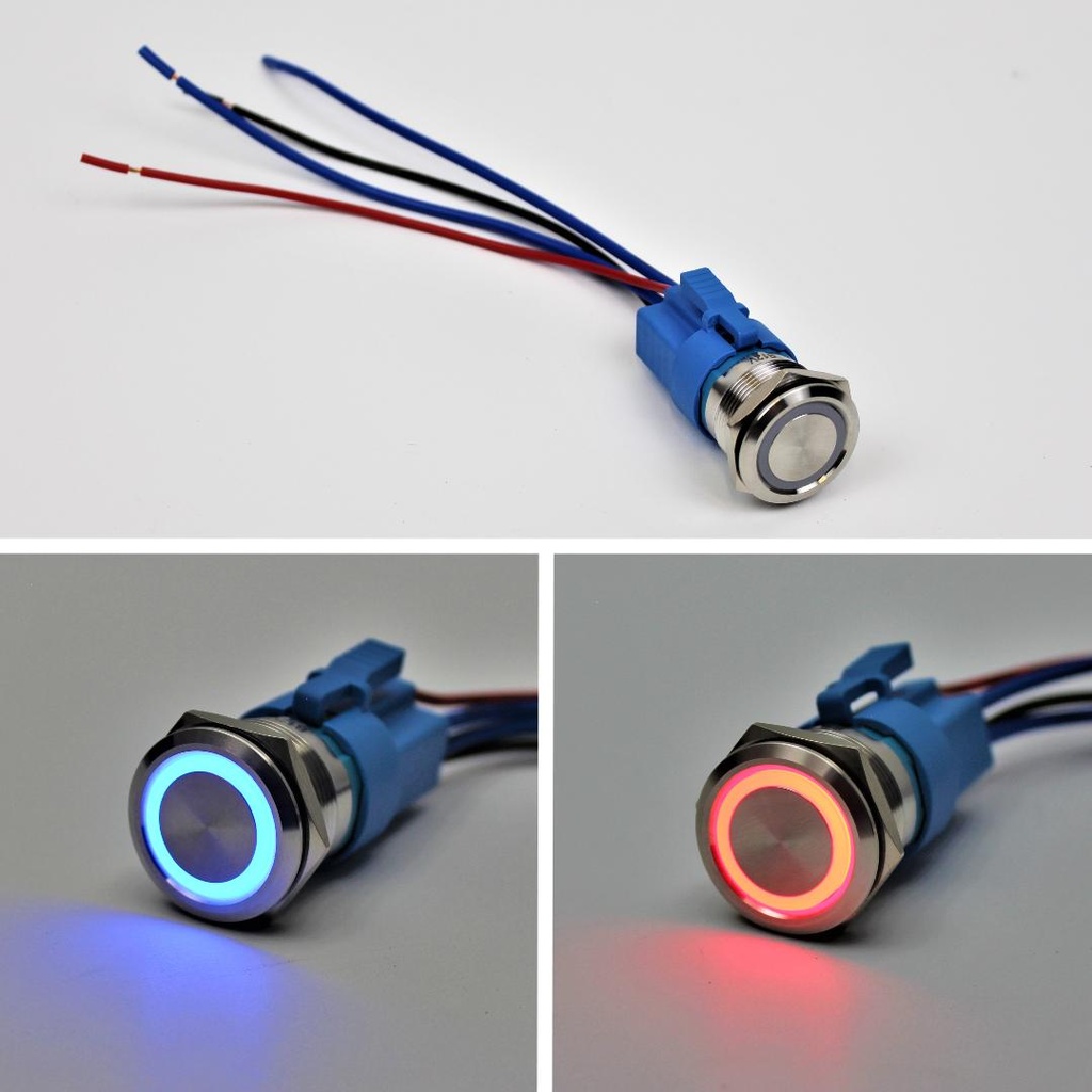 Pushbutton Switch (ON)/OFF Momentary 22mm w/Harness
