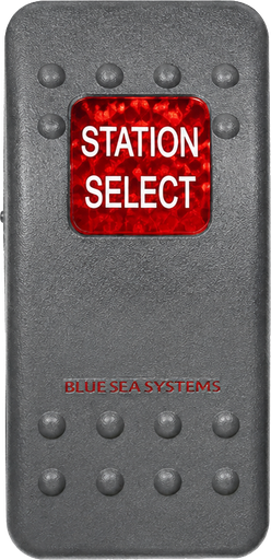 [ELC-008029] C2-T Carling Contura II V series rocker switch actuator - Station Select With Red Box Text and Red Lens