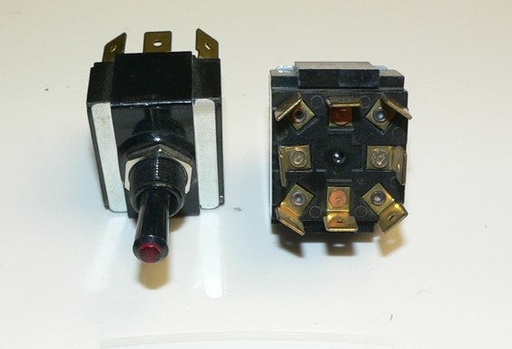 [ELC-008693] LT-2561, Carling DPDT ON/OFF/ON Independent Lamp - Lighted Tip Toggle Switch, Black Handle, 8 Terminal