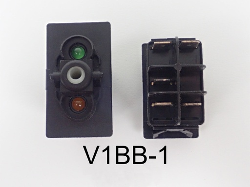 [ELC-009005] V1BB-1 Carling ON/OFF single pole V-series rocker switch w/24V green and amber lamps