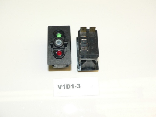 [ELC-009012] V1D1-3Carling ON/OFF single pole V-series rocker switch w/12V Red and Green lamps