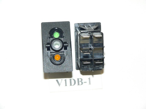 [ELC-009018] V1DB-1 Carling ON/OFF single pole V-series rocker switch w/12V Green and Amber lamps