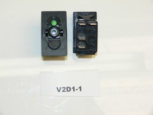[ELC-009024] V2D1-1 Carling (ON)/OFF Momentary single pole rocker switch w/independent 12V Green LED lamp in position #1