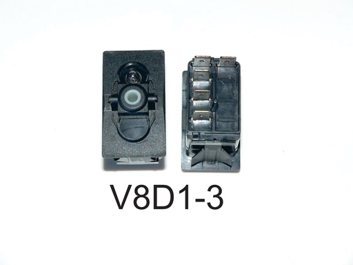 [ELC-009040] V8D1-3 Carling (ON)/OFF/(ON) momentary single pole rocker switch with independent clear Lamp in Position #1