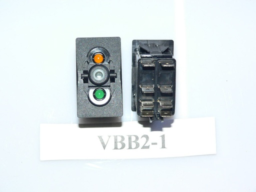 [ELC-009055] VBB2-1 Carling rocker switch (ON)/OFF momentary Double Pole Independent Amber lamp in 1, Independent Green lamp in 2