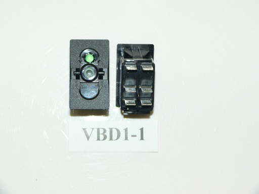[ELC-009056] VBD1-1 Carling (ON)/OFF Momentary double pole rocker switch w/independent Green 12V lamp