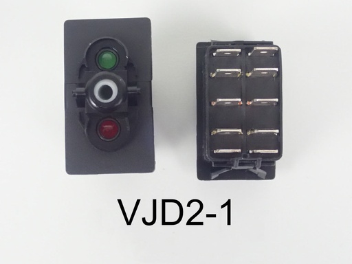 [ELC-009073] VJD2-1 Carling ON/OFF/ON double pole rocker switch, red and green LED lamps. 10 terminal
