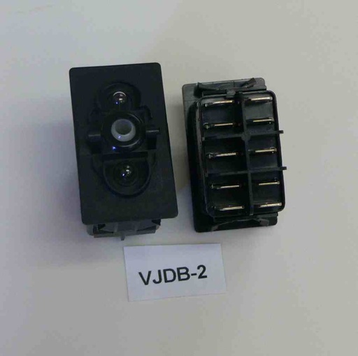 [ELC-009074] VJDB-2 Carling ON/OFF/ON double pole rocker switch, 2 clear independent lamps.