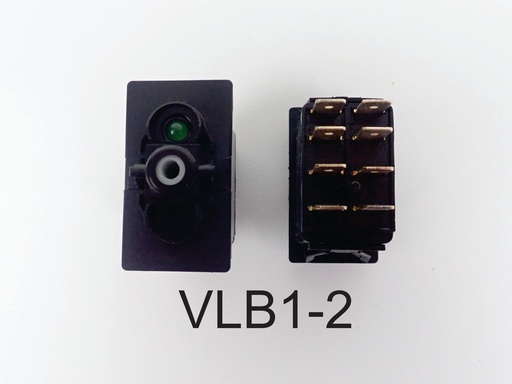 [ELC-009079] VLB1-2 Carling  (ON)/OFF/(ON) double pole momentary rocker switch, Independent Green 24V lamp in pos #1