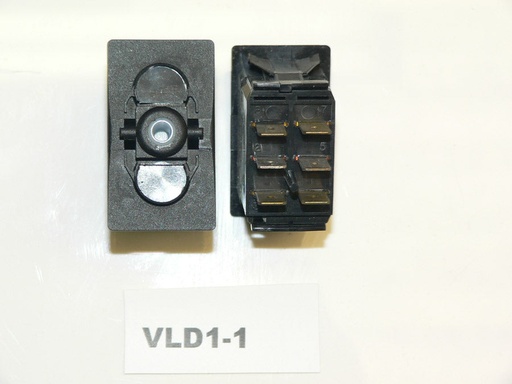 [ELC-009083] VLD1-1 Carling  (ON)/OFF/(ON) Double Pole Momentary Rocker Switch no lamps. VLD1S00B Windshield Vent, Hatch Lift, Trim Tabs