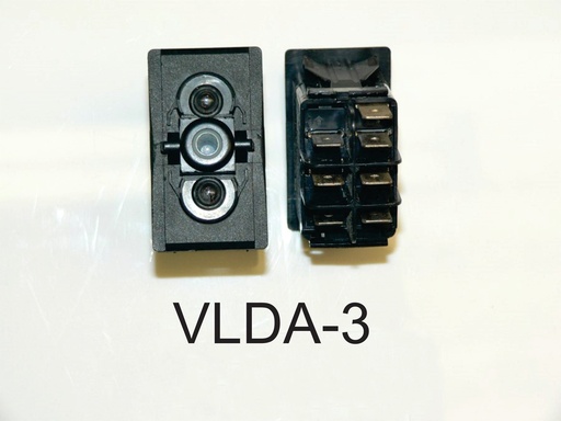 [ELC-009085] VLDA-3 Carling (ON)/OFF/(ON) double pole momentary rocker switch,  clear lamps in position #1&2.