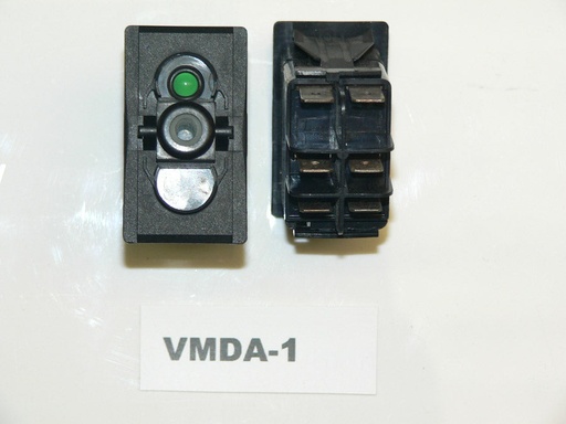 [ELC-009093] VMDA-1 Carling OFF/ON/(ON) double pole rocker switch w/independent green LED in position#1 Ignition or generator start