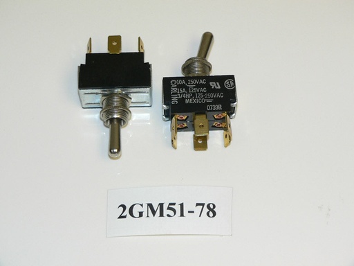 [ELC-012006] ON/OFF/ON Double Pole Chrome Toggle Switch. Old Sea Ray Part # 647412. Carling Part # 2GM51-78. 6 Spade Terminals.