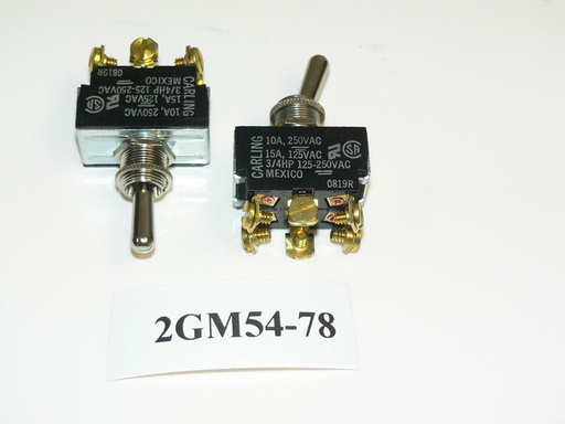 [ELC-012007] ON/OFF/ON Double Pole Chrome Toggle Switch. Carling Part # 2GM54-78. 6 Screw Terminals.