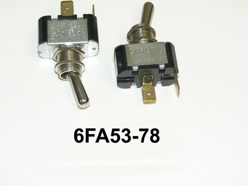 [ELC-012008] (ON)/OFF Single Pole Momentary Chrome Toggle Switch. Carling Part # 6FA53-78. Old Sea Ray Part # 658088. 2 Spade Terminals.