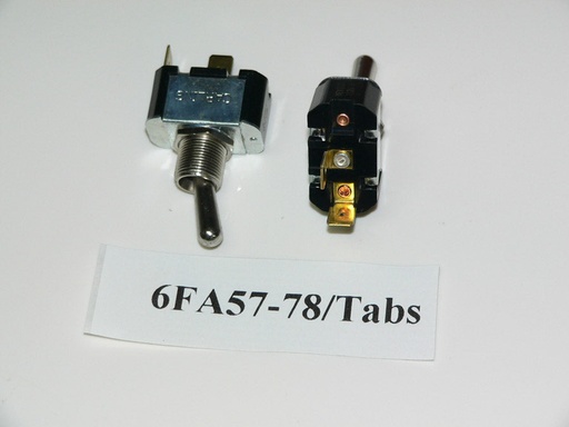 [ELC-012009] ON/(OFF) Carling Single Pole Momentary OFF Chrome Toggle Switch 6FA57-78. Spade Terminals. Emergency STOP