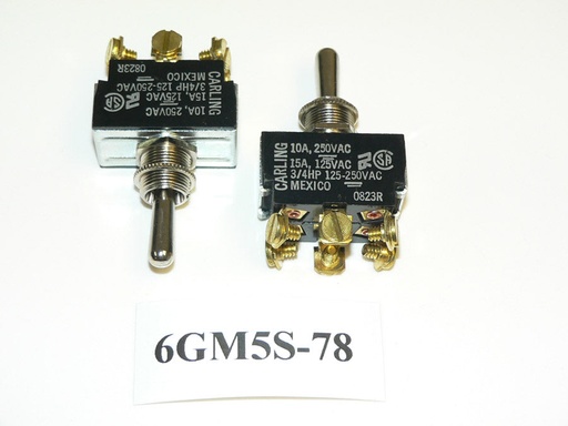 [ELC-012014] (ON)/OFF/(ON) Carling Double Pole Momentary Chrome Toggle Switch 6GM5S-78 Screw Terminals.