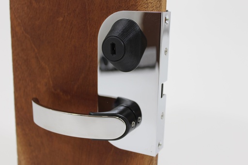 [HDW-004136] Offshore Entry Door Latch, Curved, Left Hand Out Swing, Key Locking, 19mm (.75 in) Door Thickness, Chrome Plated