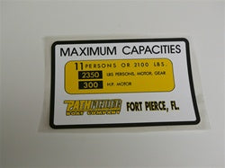 [DCL-000027] Capacity Plate for Pathfinder Boat 11 Persons/2100lbs, 2350lbs total, 300HP