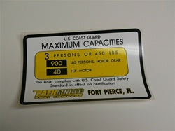 [DCL-000028] Capacity Plate for Pathfinder Boat 3 Persons/450lbs, 900lbs, 40HP