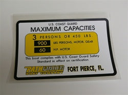 [DCL-000029] Capacity Plate for Pathfinder Boat 3 Persons/450lbs, 900lbs, 60HP