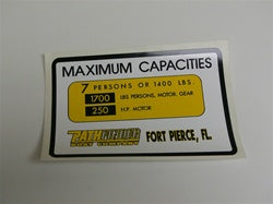 [DCL-000032] Capacity Plate for Pathfinder Boat 7 Persons/1400lbs, 1700lbs total, 250HP