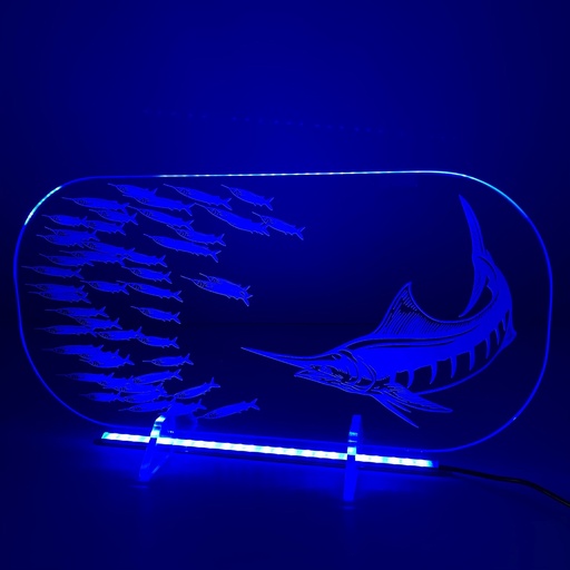 [FPLS-03011] Engraved Clear Acrylic Display: Marlin & Ballyhoo - MEDIUM