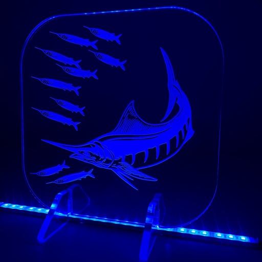 [FPLS-03008] Engraved Clear Acrylic Display: Marlin & Ballyhoo - SMALL